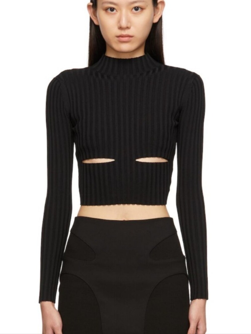Dion Lee Rib Slash Mock Neck Long Sleeve Crop